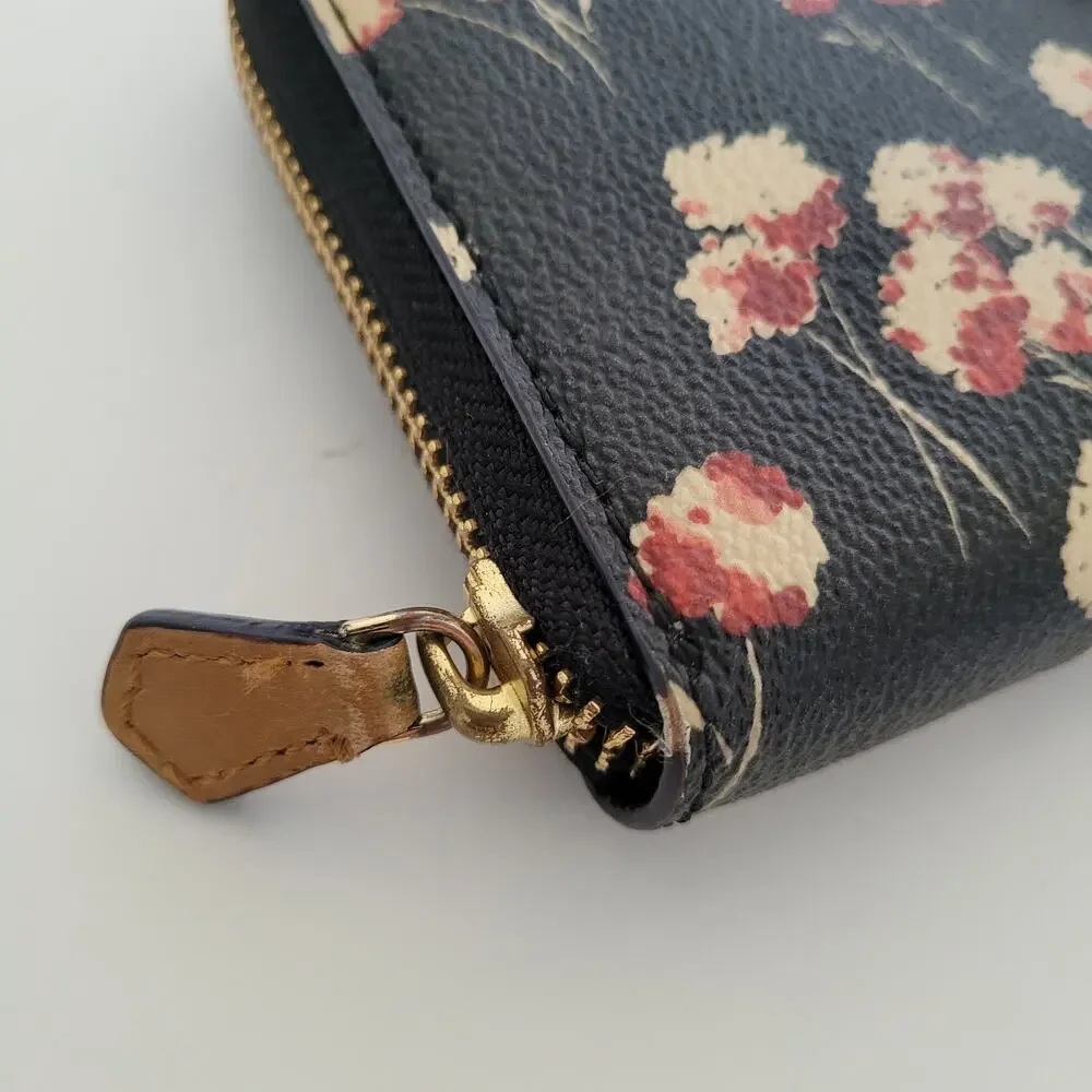 Tory Burch Kerrington Zip Around Continental Wallet Floral Black Large Leather